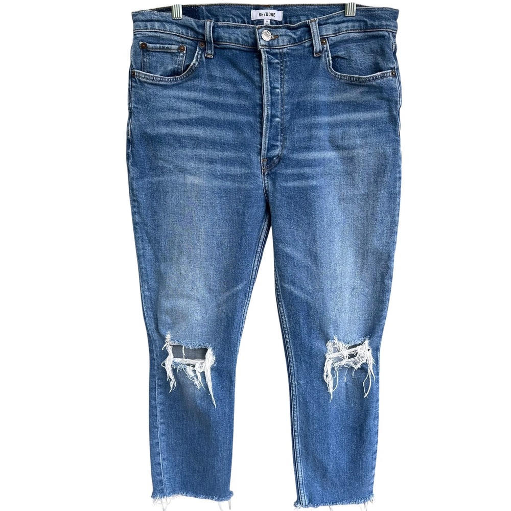 RE/DONE 90s High Rise Ankle Crop Jeans Dusk Destroy Distressed Plus Size 32